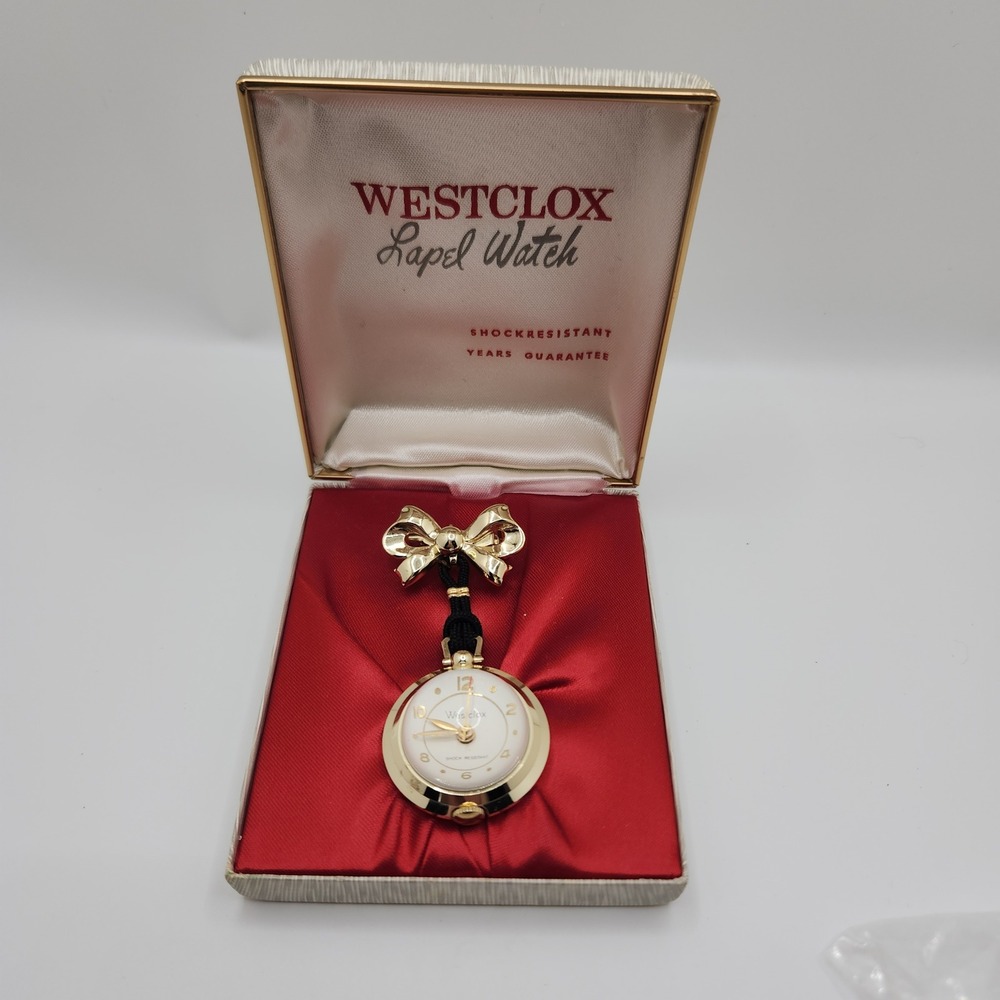 Vintage Westclox Lapel Watch Bow Pin Pocket‎ Pendant Necklace Purse Boxed READ - Picture 5 of 8